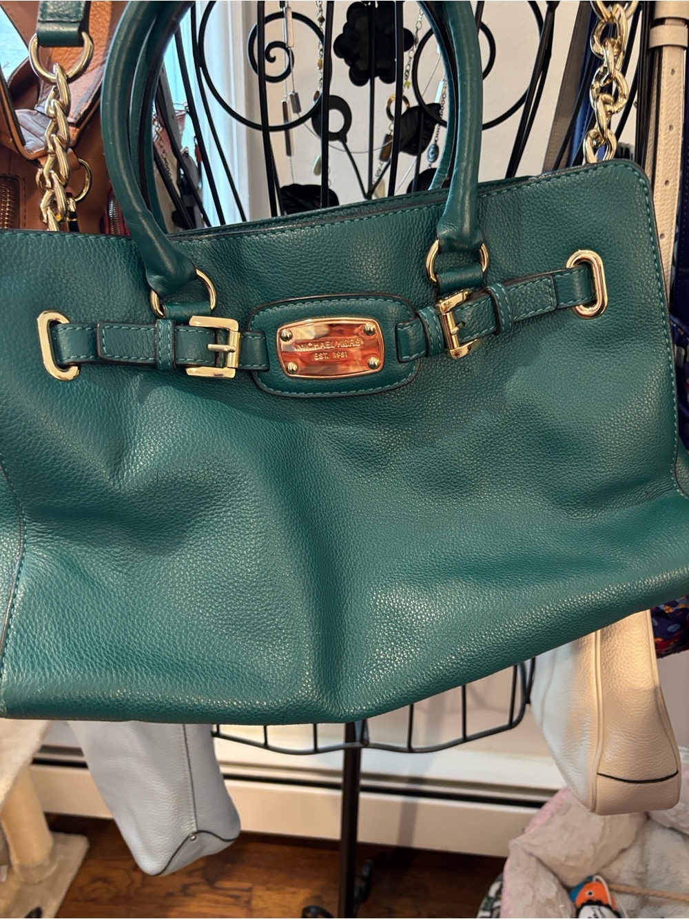 Michael Kors Teal Pebbled Leather Satchel with Gold Hardware and Wristlet Pouch